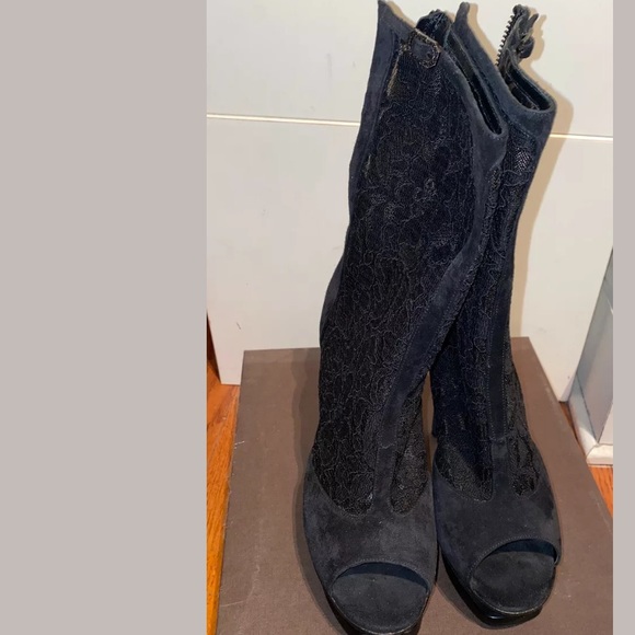 New Nando Muzi Suede Lace Heels Open Toe Boots, 9 - Picture 9 of 13